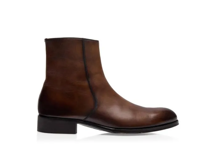 Men Boots Tom Ford Burnished Leather Edgar Zip Boot