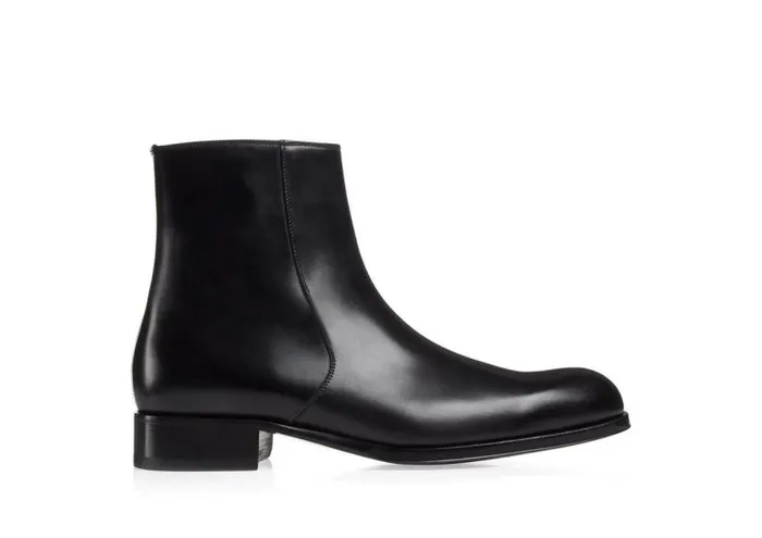 Men Boots Tom Ford Burnished Leather Edgar Zip Boot Black