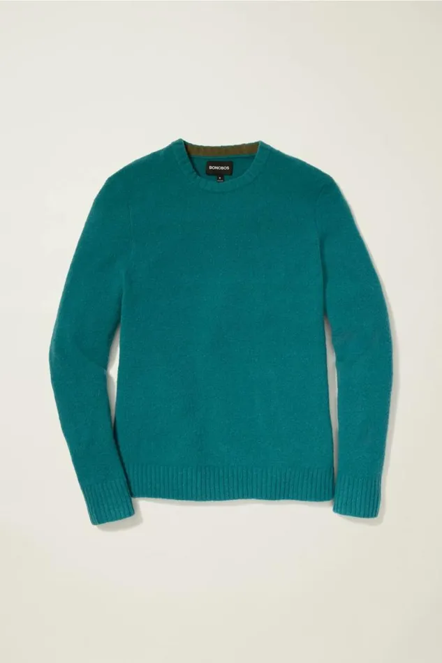 Men Boucle Crew Neck Sweater Blue Green Bonobos Crew and VNeck Sweaters