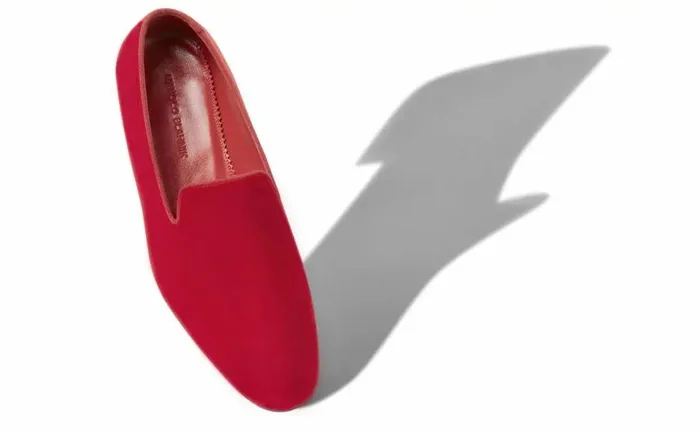 Men Bright Red Velvet Loafers Manolo Blahnik Loafers