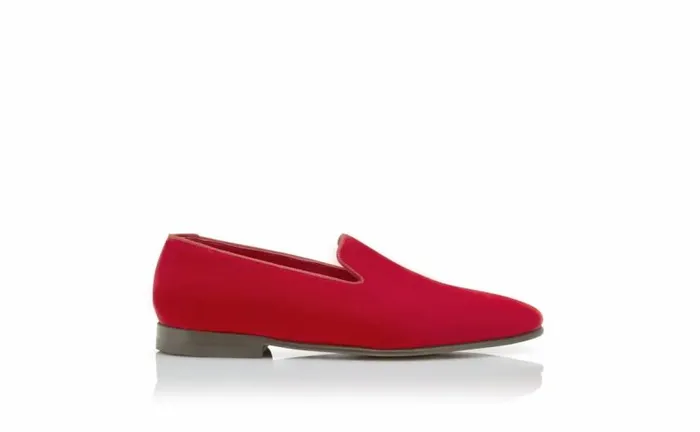 Men Bright Red Velvet Loafers Manolo Blahnik Loafers