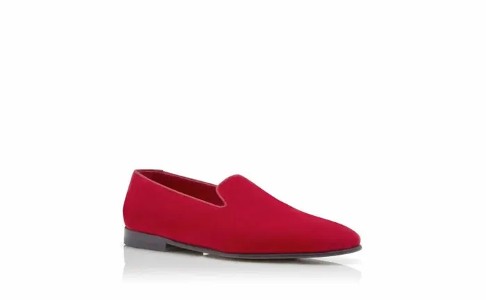 Men Bright Red Velvet Loafers Manolo Blahnik Loafers
