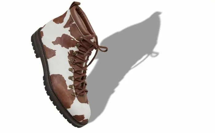 Men Brown And White Calf Hair Lace Up Boots Manolo Blahnik LaceUps