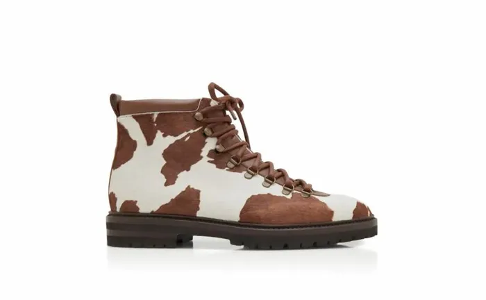 Men Brown And White Calf Hair Lace Up Boots Manolo Blahnik LaceUps