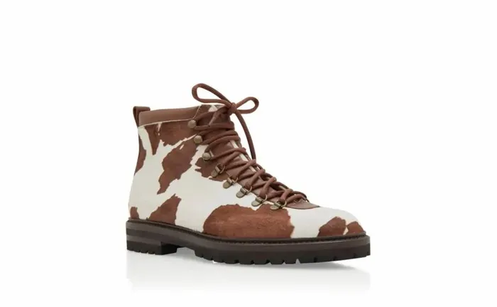 Men Brown And White Calf Hair Lace Up Boots Manolo Blahnik LaceUps