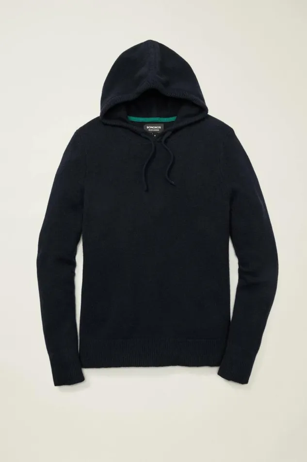 Men Cashmere Hoodie Navy Blue Bonobos Sweatshirts and Fleece