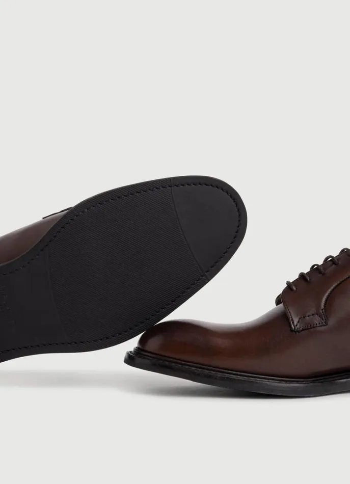 Men Casual Shoes Hackett London Leather Derby Shoes Dark Brown