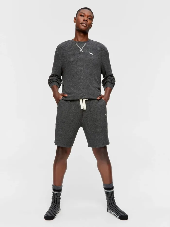 Men Charcoal Brushed Rib Mid Short Charcoal Peter Alexander Shorts