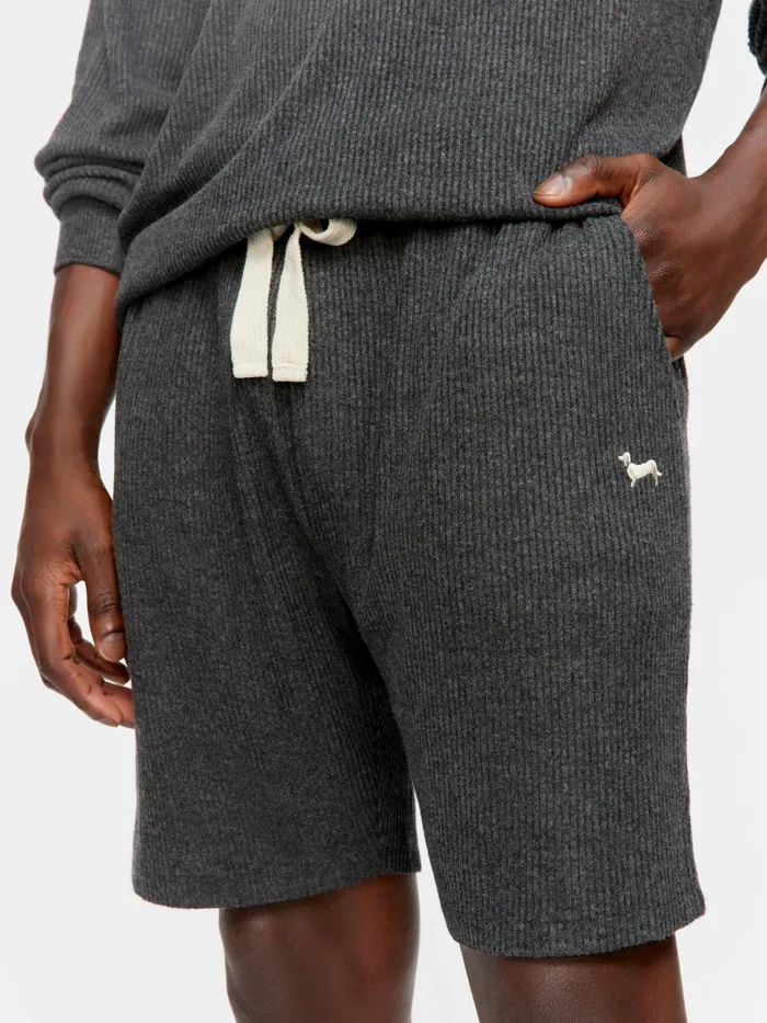 Men Charcoal Brushed Rib Mid Short Charcoal Peter Alexander Shorts