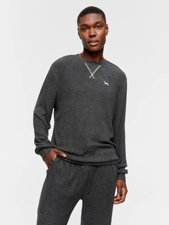 Men Charcoal Brushed Rib Sweater Charcoal Peter Alexander Tops