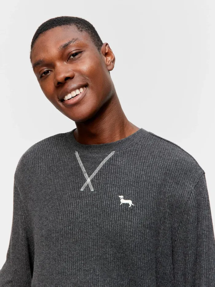 Men Charcoal Brushed Rib Sweater Charcoal Peter Alexander Tops