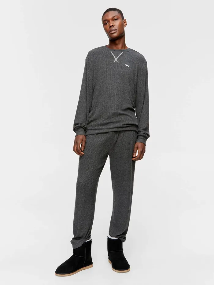 Men Charcoal Brushed Rib Sweater Charcoal Peter Alexander Tops