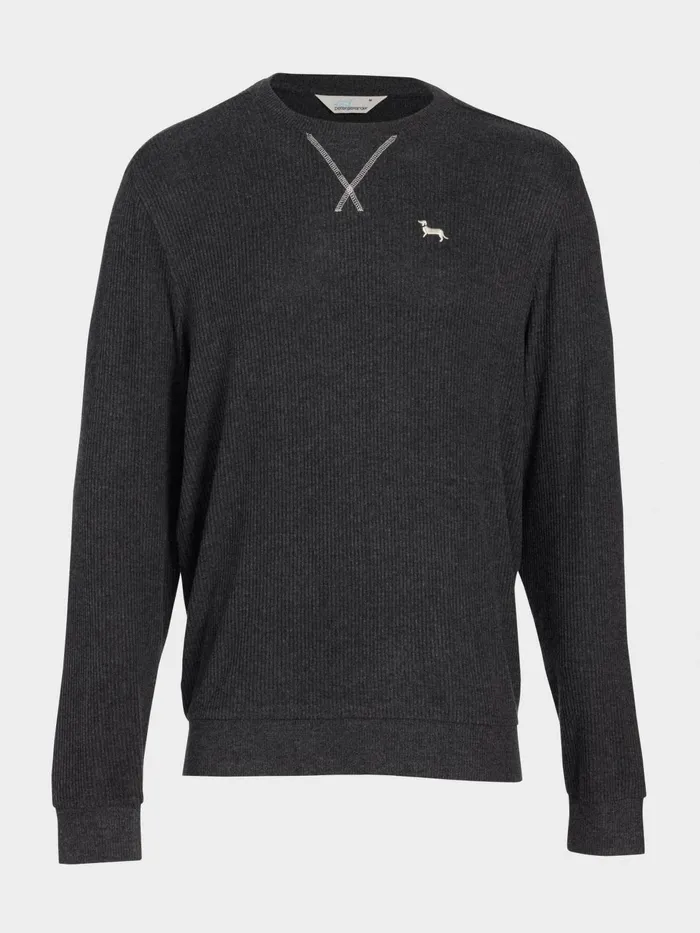 Men Charcoal Brushed Rib Sweater Charcoal Peter Alexander Tops