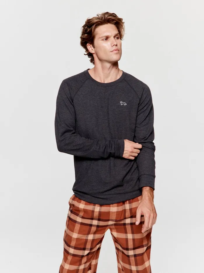 Men Charcoal Waffle Long Sleeve Top Charcoal Peter Alexander Classic Tops