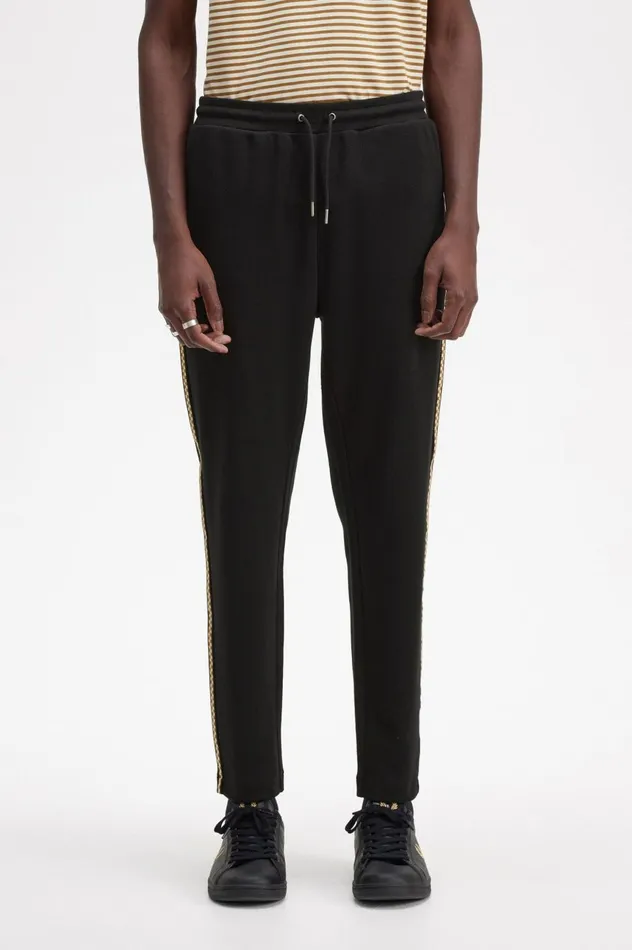 Men Chequerboard Tape Track Pants Black Fred Perry Tracksuits
