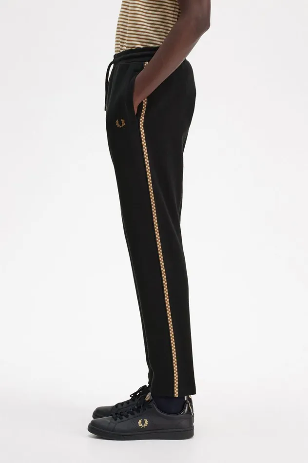 Men Chequerboard Tape Track Pants Black Fred Perry Tracksuits