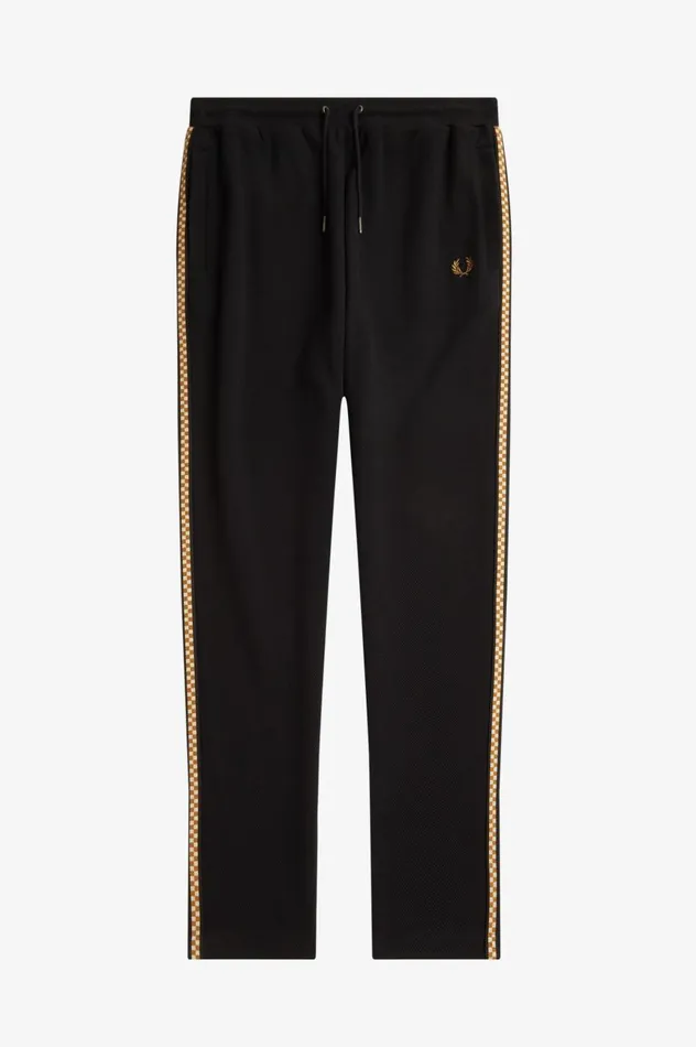 Men Chequerboard Tape Track Pants Black Fred Perry Tracksuits