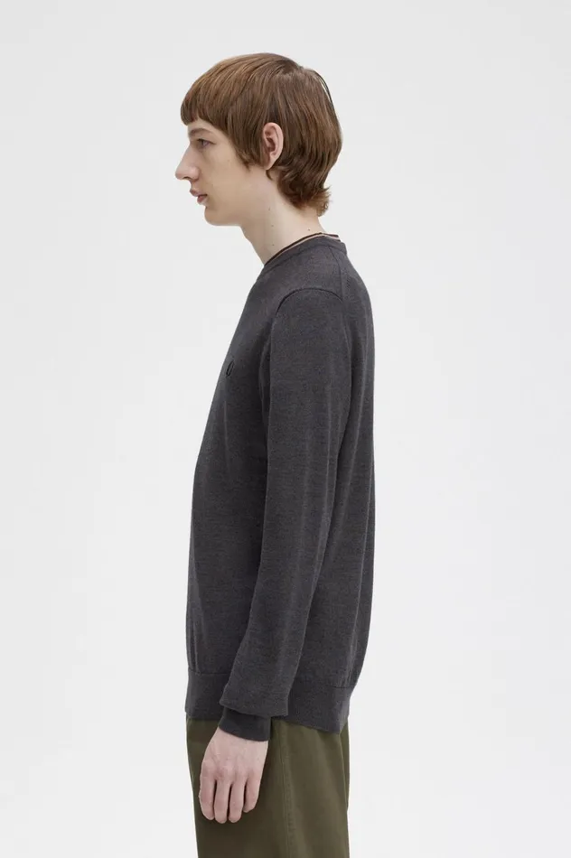 Men Classic Crew Neck Jumper Dark Grey Marl Fred Perry Knitwear