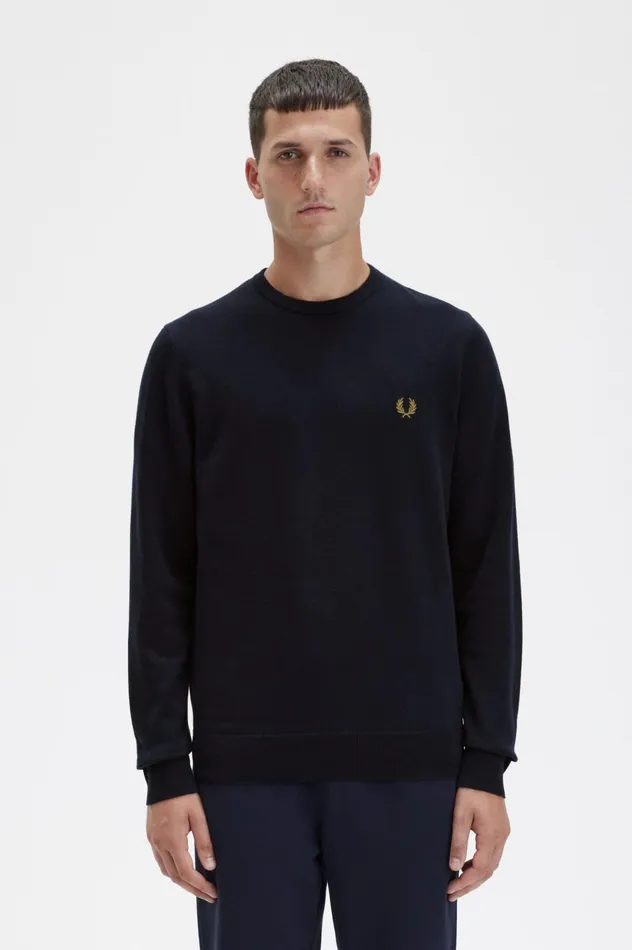 Men Classic Crew Neck Jumper Navy Fred Perry Knitwear