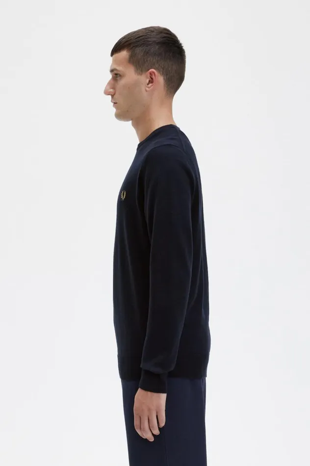 Men Classic Crew Neck Jumper Navy Fred Perry Knitwear