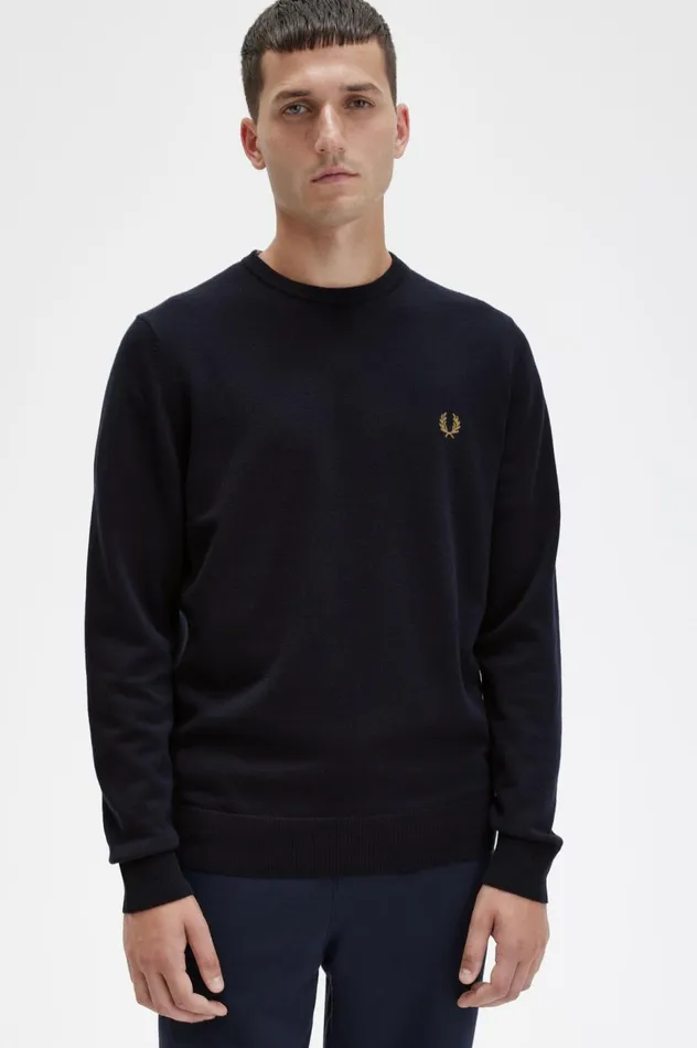 Men Classic Crew Neck Jumper Navy Fred Perry Knitwear