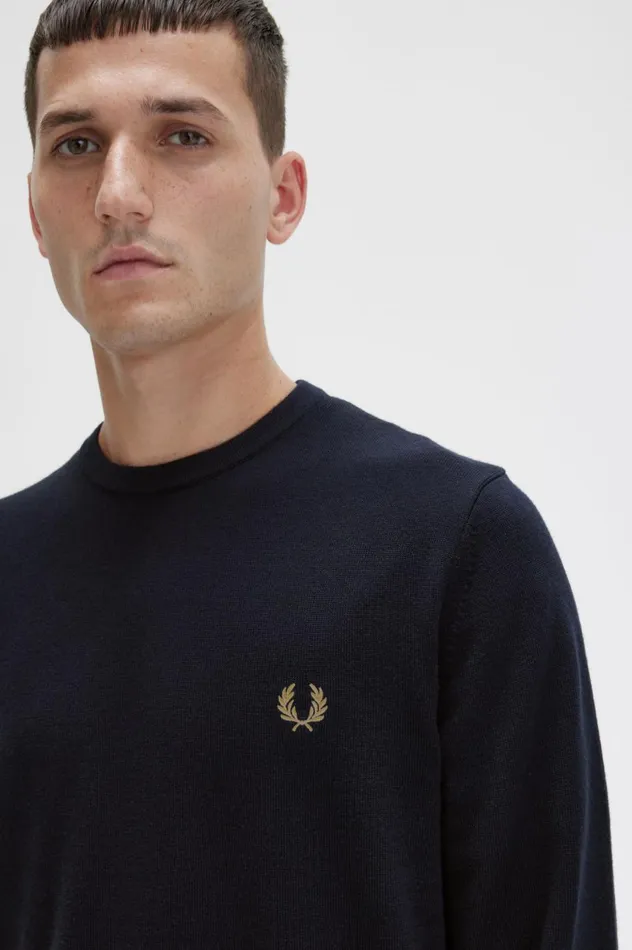 Men Classic Crew Neck Jumper Navy Fred Perry Knitwear