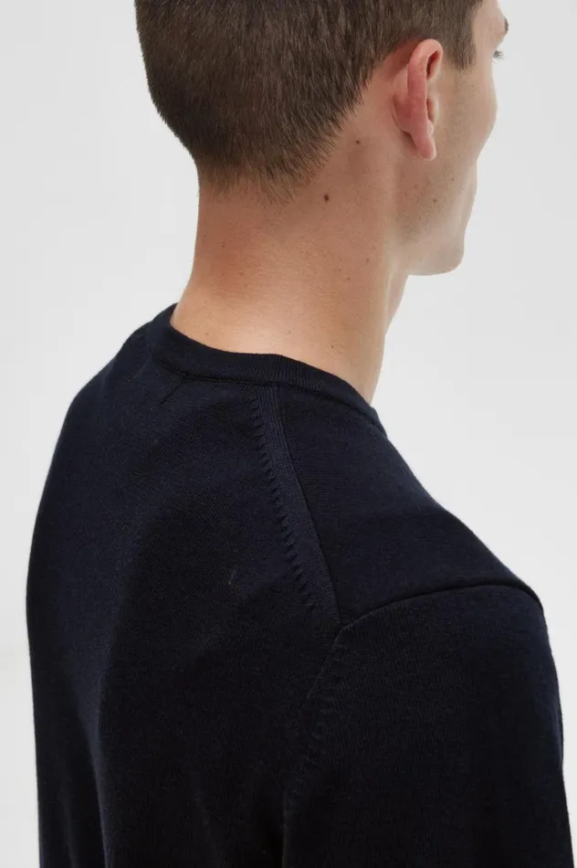 Men Classic Crew Neck Jumper Navy Fred Perry Knitwear