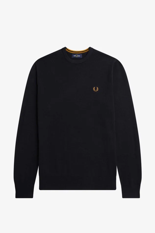 Men Classic Crew Neck Jumper Navy Fred Perry Knitwear