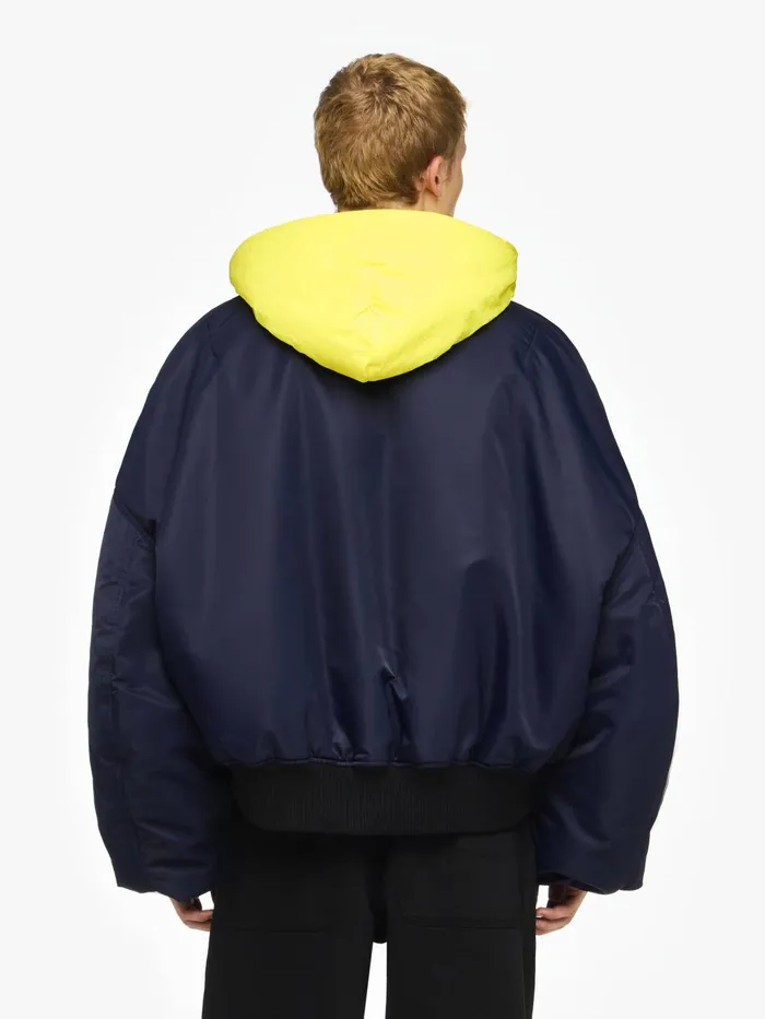 Men Coats and Jackets JW Anderson 034REAL SLEEP034 BOMBER JACKET Navyyellow Men Coats and Jackets JW Anderson 034REAL SLEEP034 BOMBER JACKET Navyyellow