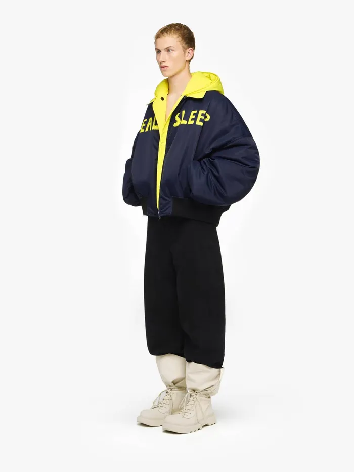 Men Coats and Jackets JW Anderson 034REAL SLEEP034 BOMBER JACKET Navyyellow Men Coats and Jackets JW Anderson 034REAL SLEEP034 BOMBER JACKET Navyyellow