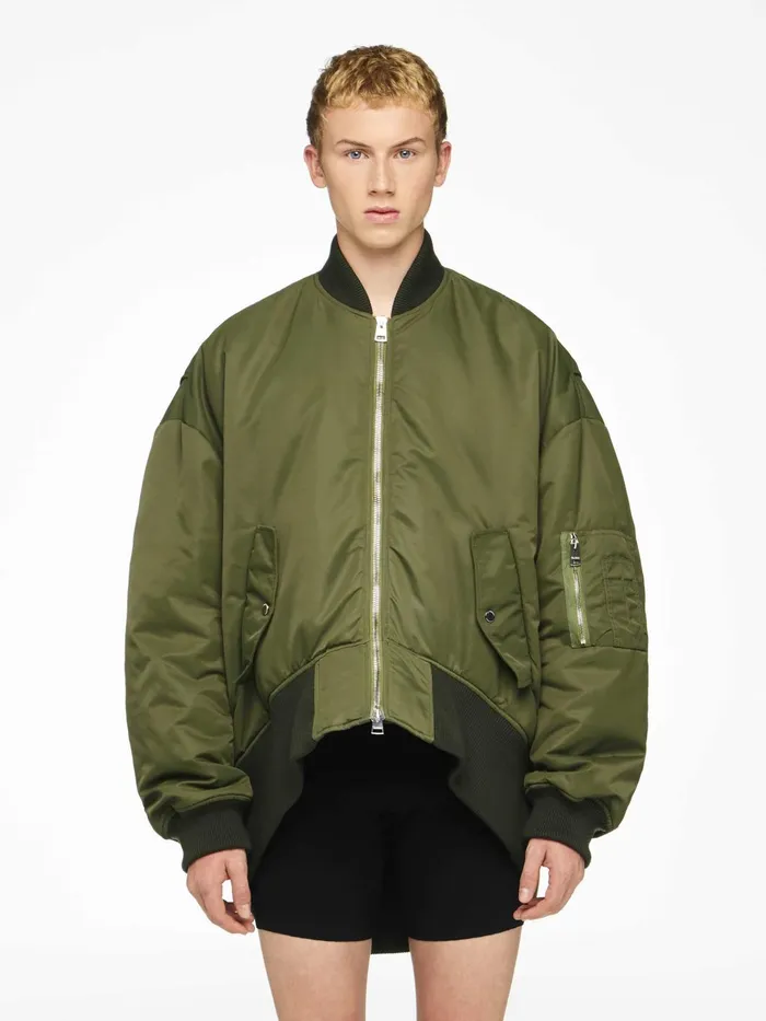 Men Coats and Jackets JW Anderson CURVED HEM OVERSIZED BOMBER JACKET Olive Men Coats and Jackets JW Anderson CURVED HEM OVERSIZED BOMBER JACKET Olive