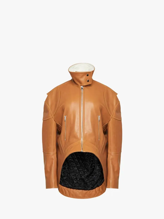 Men Coats and Jackets JW Anderson CURVED LEATHER HEM HIGH NECK JACKET Tan