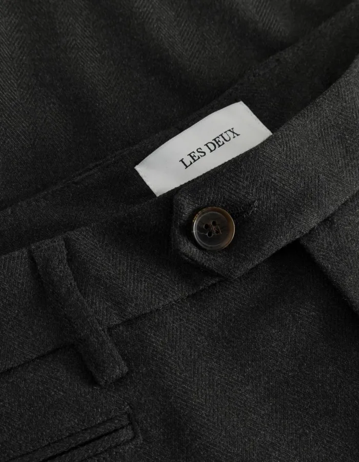 Men Como Herringbone Suit Pants 8211 CharcoalGrey Melange Les Deux Pants