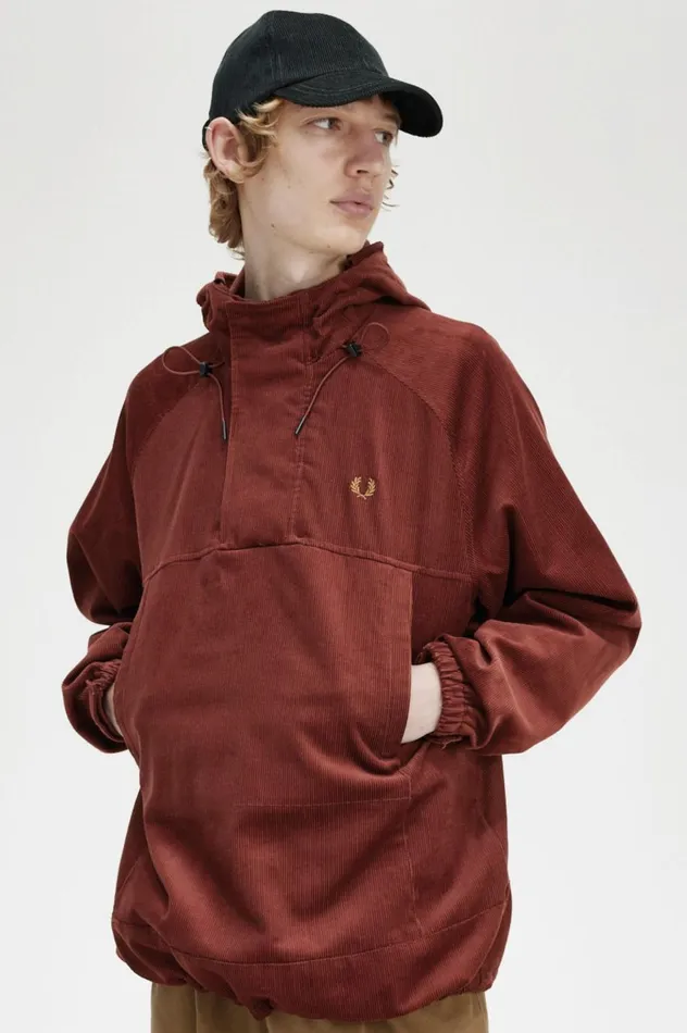 Men Cord Overhead Jacket Whisky Brown Fred Perry Coats and Jackets