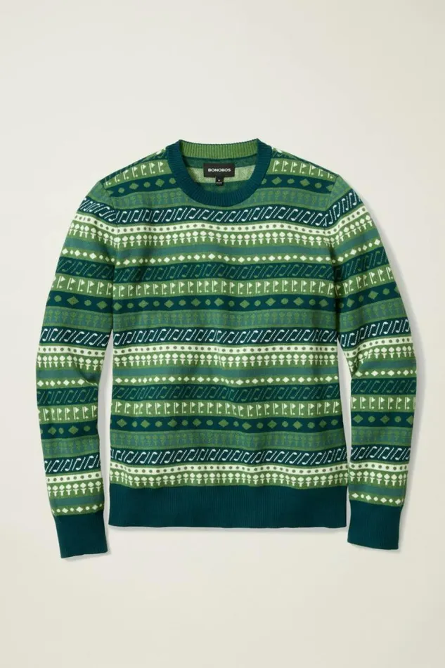 Men Cotton Cashmere Golf Sweater Green Fair Isle Bonobos Crew and VNeck Sweaters