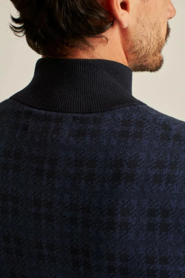 Men Cotton Cashmere HalfZip Black And Blue Houndstooth Bonobos Half and FullZips