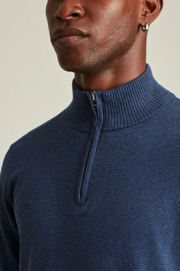Men Cotton Cashmere HalfZip Blue Stripe Bonobos Half and FullZips