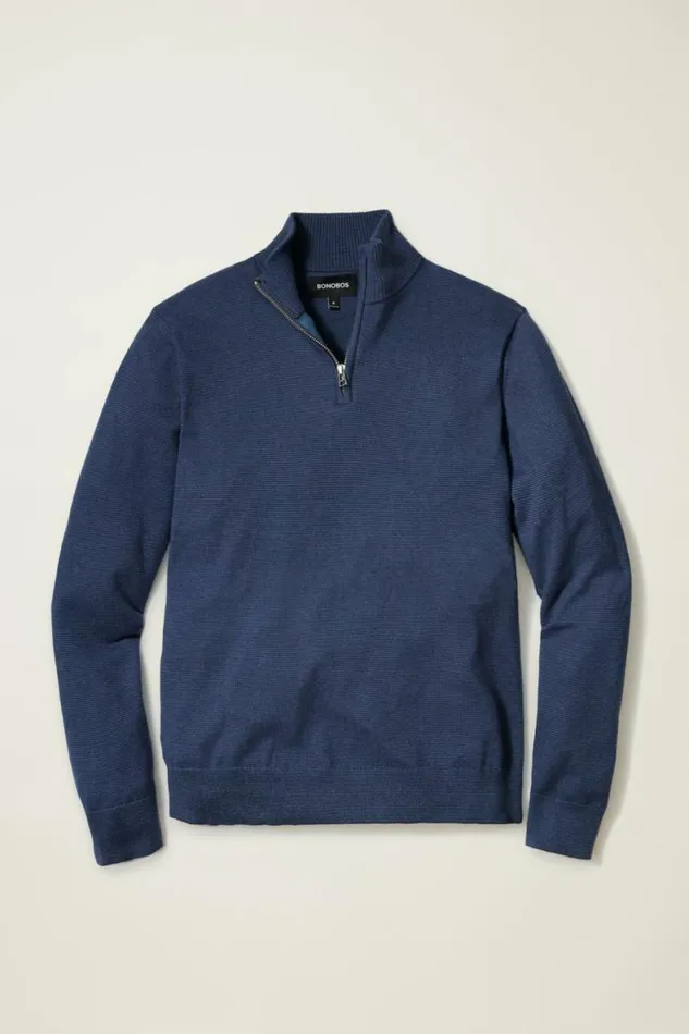 Men Cotton Cashmere HalfZip Blue Stripe Bonobos Half and FullZips