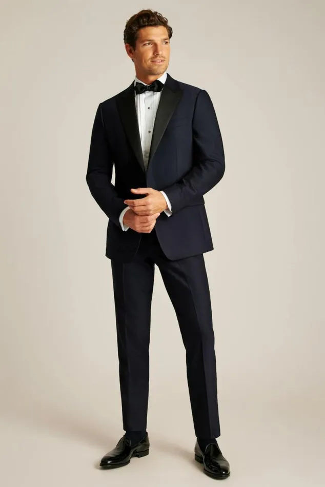 Men Empire Stretch Italian Wool Tuxedo Navy Peak Lapel Bonobos Suits