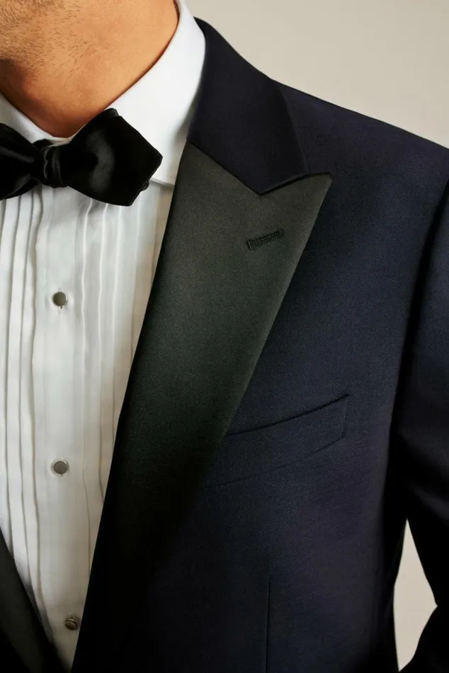 Men Empire Stretch Italian Wool Tuxedo Navy Peak Lapel Bonobos Suits