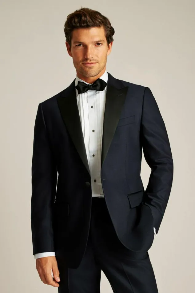 Men Empire Stretch Italian Wool Tuxedo Navy Peak Lapel Bonobos Suits