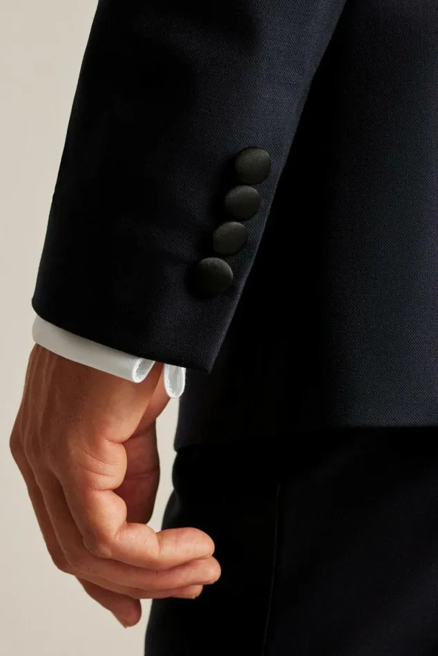 Men Empire Stretch Italian Wool Tuxedo Navy Peak Lapel Bonobos Suits