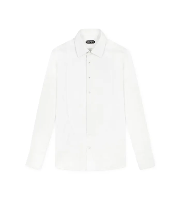Men Evening Tom Ford Poplin Slim Fit Piquet Plastron Evening Shirt White
