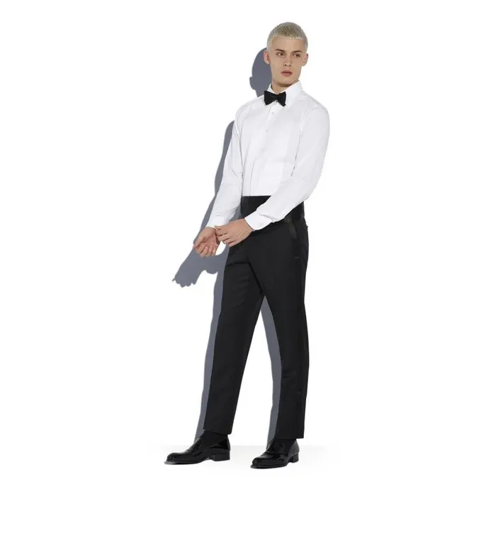 Men Evening Tom Ford Poplin Slim Fit Piquet Plastron Evening Shirt White
