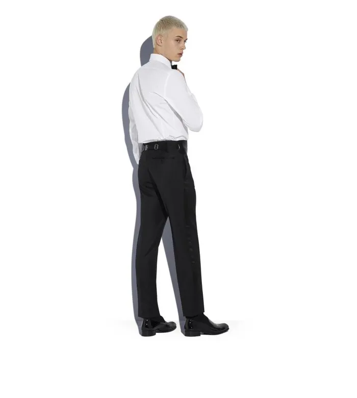 Men Evening Tom Ford Poplin Slim Fit Piquet Plastron Evening Shirt White