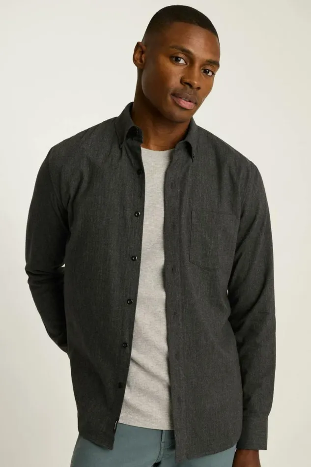 Men Everyday Lightweight Flannel Shirt Black Ice Herringbone Bonobos Overshirts