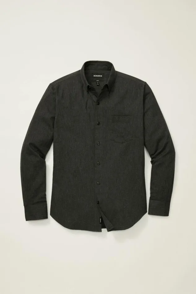 Men Everyday Lightweight Flannel Shirt Black Ice Herringbone Bonobos Overshirts