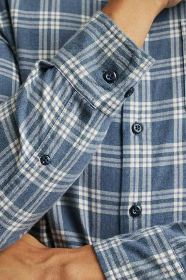 Men Everyday Lightweight Flannel Shirt Navy White Plaid Bonobos Overshirts