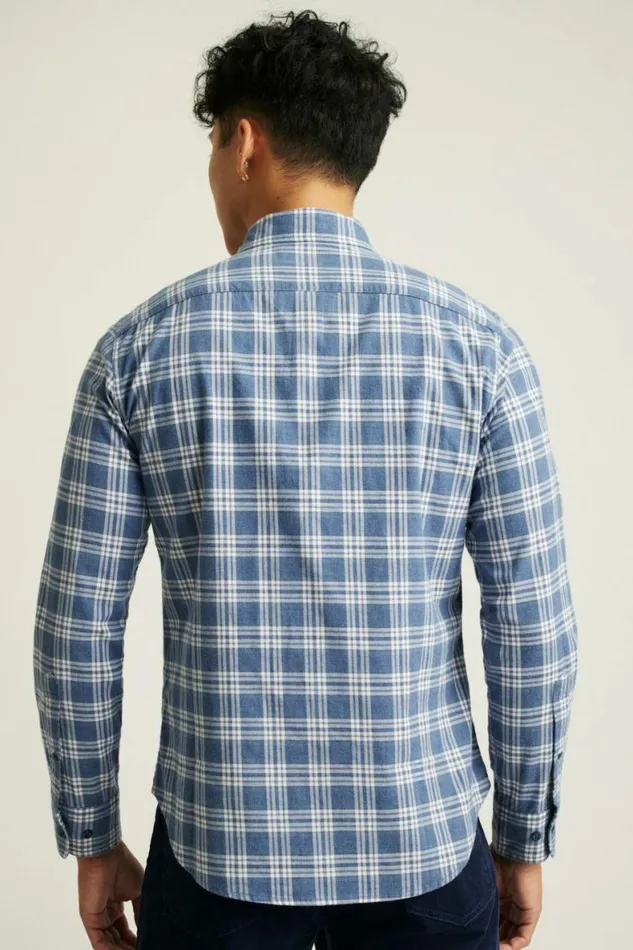 Men Everyday Lightweight Flannel Shirt Navy White Plaid Bonobos Overshirts