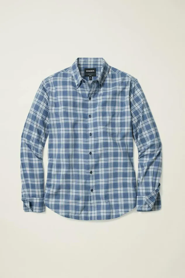 Men Everyday Lightweight Flannel Shirt Navy White Plaid Bonobos Overshirts